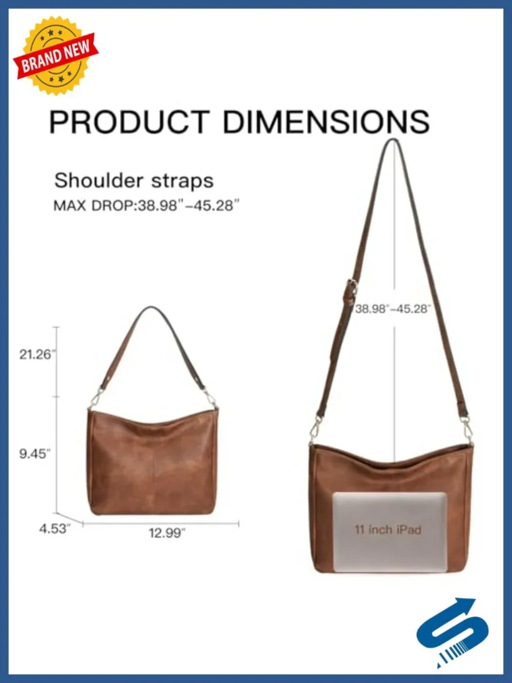 Soft Vegan Leather Hobo Bag with Two Straps, Fits 14.5